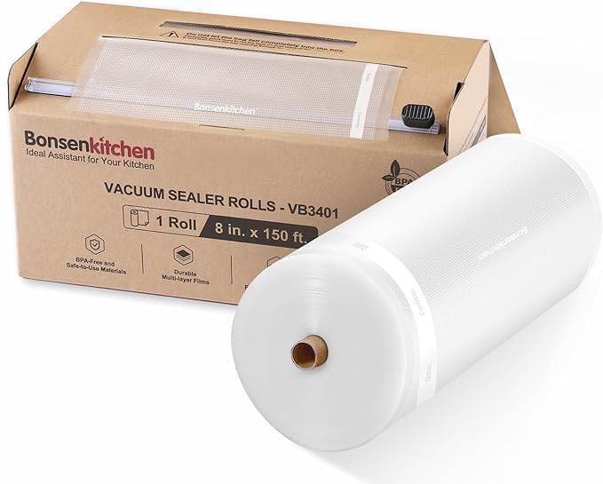 [2025 New] Bonsenkitchen 8” x 150’ Vacuum Sealer Bags Rolls with Cutter for Food Storage, Commercial Grade, BPA Free, Great for Meal Prep and Sous Vide Cooking