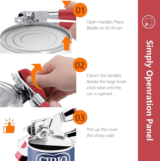 Can Opener,Professional 3-In-1 Multifunctional Manual Can Openers Bottle Opener,Kitchen Durable Stainless Steel Heavy Duty Can Opener Smooth Edge for Kitchen Seniors Friendly