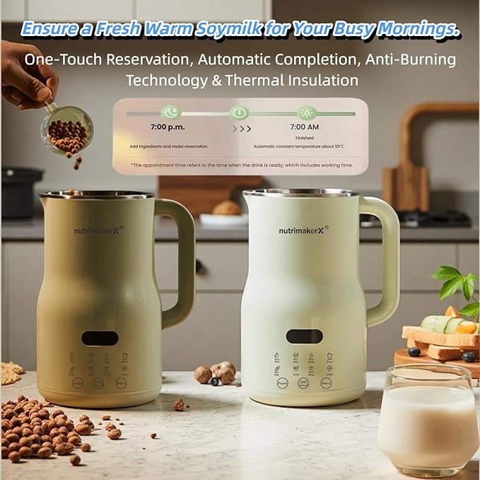 8-in-1 Automatic Nut Milk Maker Blender, 40.6oz Homemade Almond, Oat, Coconut, Soy, Plant-Based & Non-Dairy Milks, Soybean Machine with Delay Start, Keep Warm, Self-Cleaning & Boil Water Functions