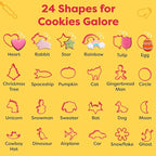 Baketivity Cookie Cutter Set for Kids, 24 Assorted Cookie Cutters of Basic Shapes, Seasonal, and Holiday Themes - with Rolling Pin, Silicone Baking Pan, and Non-Stick Baking Mat - BPA-Free - Ages 4+