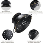 Metal Colander Set of 2, Strainer Basket with Handles perfect for Spaghetti, Pasta, Berry, Vegetable, Fruit, Solid Base Powder Coated Self-draining Kitchen Colander Bowel, 3.5 & 5 Qt, Matte Black