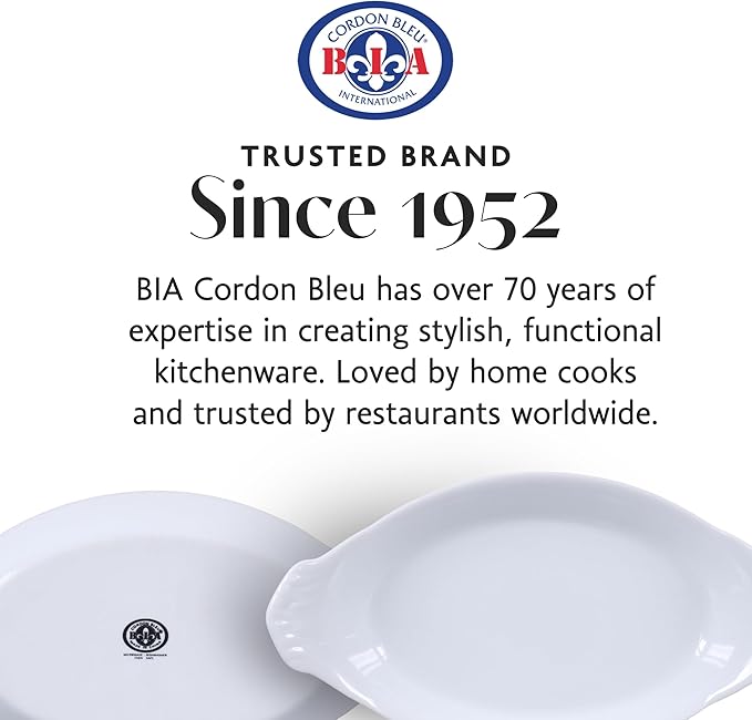 BIA Cordon Bleu Classic Bakeware Set, Oval Au Gratin Dishes - Set of 2 (24 oz & 10 oz), Microwave, Oven & Dishwasher Safe, Glossy White Porcelain for Baking & Serving - Great Gift for Home Chefs