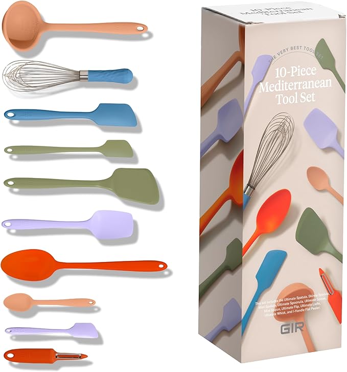 GIR: Get It Right 10-Piece Silicone Ultimate Kitchen Utensil Set – Spatulas, Ladle, Flip, Spoons, Whisk, Peeler & Spoonula – Nonstick, Non-Toxic, Heat-Resistant – Mediterranean