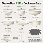 26 Pcs Pots and Pans Set Non Stick, Ceramic Cookware Set Non Toxic with Detachable Handles, Healthy Induction Cookware Oven Safe RV Kitchen Set, PFAS PFOA & PTFE Free, Cream White