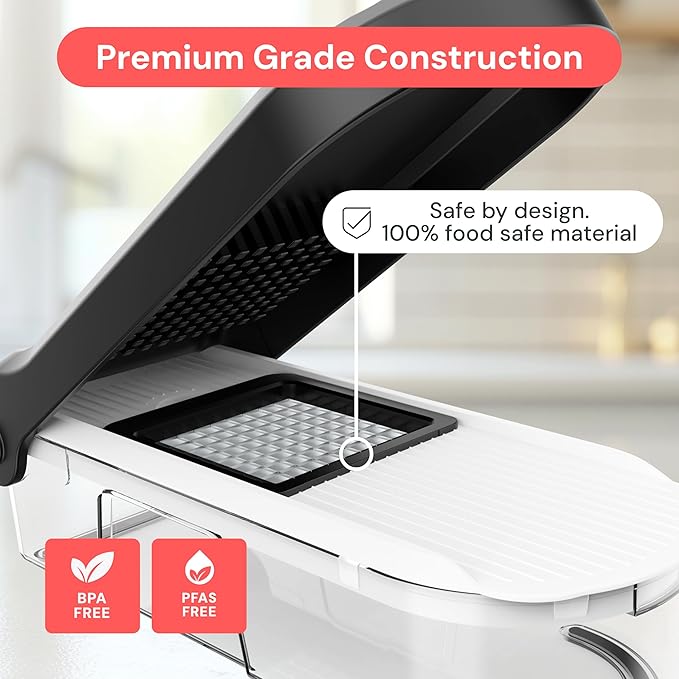 Fullstar Mandoline Slicer for Kitchen - Vegetable Chopper, Onion Potato Food Veggie Fruit Slicer and Cutter with Container, Kitchen Gadgets & Gifts, Home Essentials (6-in-1, White/Black)