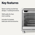 Amazon Basics 6-Slice 23-QT Toaster Oven with Built-In Air Fryer, 7-In-1 Cooking Options, 60-Min Timer & Adjustable Temperature (200℉ - 450℉), With Accessories, 1500W, Stainless Steel, Silver/Gray