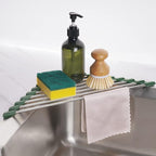 Tomorotec Triangle Roll-Up Dish Drying Rack for Sink Corner Small Foldable Stainless Steel Over The Sink Multipurpose Kitchen Drainer Caddy Organizer Storage Shelf Holder (Olive Green)