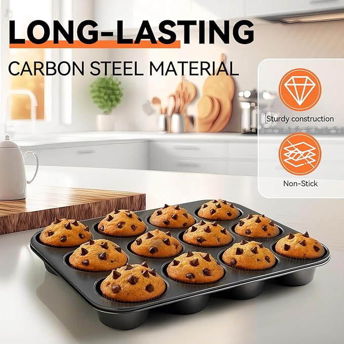 Yoehka 2 Pack Muffin Pan for Baking, Nonstick Cupcake Pan Set, Standard 12-Cups Muffin Tin for Baking Cupcakes, Carbon Steel Baking Supplies