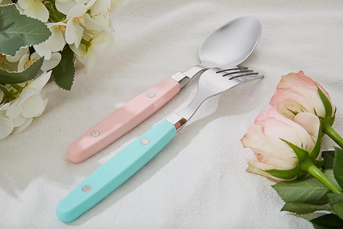 ANNOVA Silverware Set, Retro/Rivet Colorful Stainless Steel Tableware Kitchen Flatware Set Utensils, Includes Dinner Knives, Forks, Spoons, Salad Forks & Dessert Spoons (Pastel Mix, 20 Pieces)