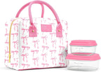 Fit & Fresh Bloomington Lunch Bag for Women - Insulated Large Lunch Box for Work with Containers, Leak-Resistant, Stain-Resistant, Zipper Closure, Pink Bows