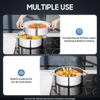 5 Tier Steamer Pot, Stackable Kitchen Steamer with One Piece Bottom Clear Visible Lid Large Capacity and Anti-Scald Handles Detachable Combination Storage Stainless Steel Steamers Pot for Dumplings Etc