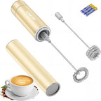 Electric Milk Frother Handheld,Travel Coffee Drink Mixer Batteries Included, 304 Stainless Steel Whisk for latte Cappuccino,Bulletproof Coffee Hot Chocolate,Egg-Beige