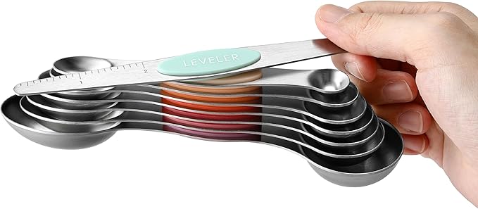 Spring Chef Stainless Steel Metal Magnetic Measuring Spoons Set of 8 with Leveler, Heavy Duty Nesting Teaspoon & Tablespoon Measuring Spoons, Kitchen Gadgets for Baking & Cooking - Desert Sunset