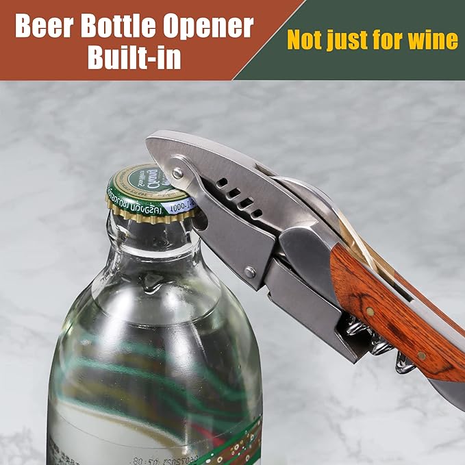 Waiters Corkscrew, Wine Bottle Opener, Heavy Duty Stainless Steel, Rosewood Handle, Shark Shaped Wine Key, Gift for Waiters, Bartenders, Sommelier