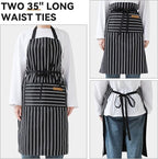 NLUS 2 Pcs Kitchen Cooking Aprons, Poly/Cotton Blend Adjustable Soft Bib Stripe Aprons with 2 Pockets for Women Men Chef (Blue Pinstripes/Black Stripes)