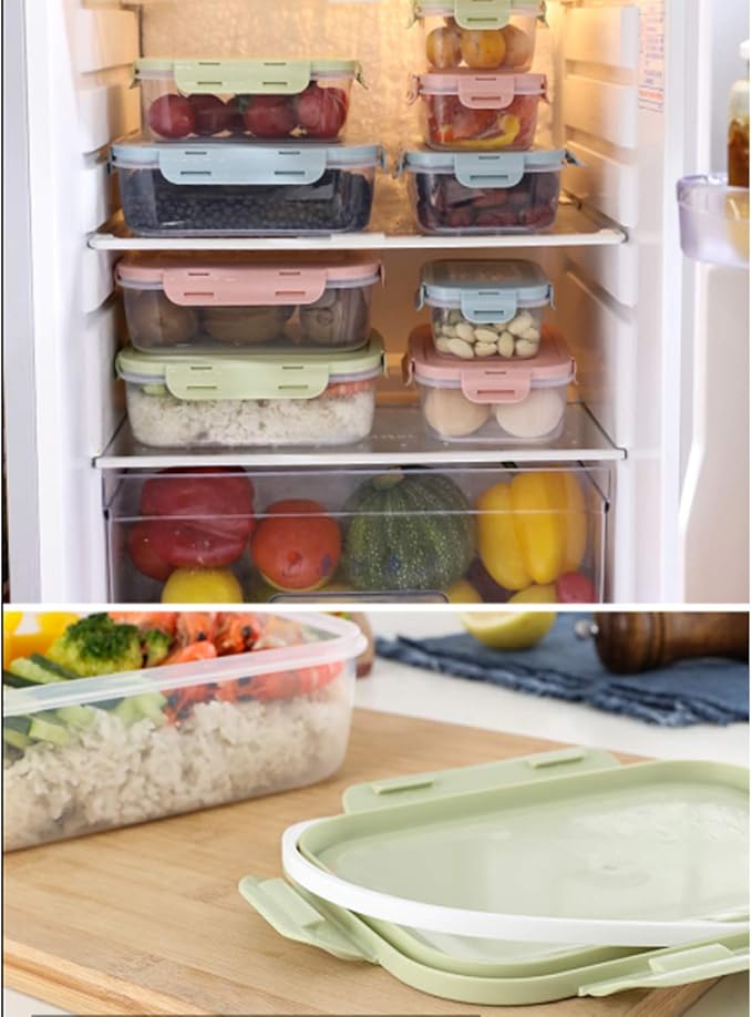 Food Containers Set with Lids Airtight - Plastic Lunch Bento Boxes - Meal Prep Containers, Microwave, Dishwasher, and Freezer Safe (Green)