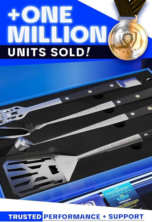 DALSTRONG 4-Piece Professional BBQ Pitmaster Grill Set - Premium High-Carbon Stainless Steel Grilling - 18 inch Length - Silicone Brush, Spatula, Tongs, Fork - G10 Handles