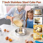 P&P CHEF 7 Inch Cake Pan Set of 2, 2 Pieces Round Layer Cake Baking Pans, Stainless Steel Smash Cake Tin Bakeware for Cooking Steaming, Nontoxic & Sturdy, Oven & Dishwasher Safe