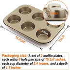2 Packs Round Muffin Baking Pan, Premium Steel Muffin Pan for Baking, Nonstick Cupcake Tin Cheesecake Pans, Bakeware Muffin Top Pan (6 Cups, Golden)