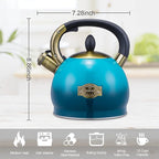 Whistling Tea Kettle Stove Top Teapot, Stainless Steel Teakettle (2.8 QUART, Blue)