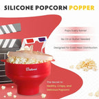 The Original Salbree Collapsible Silicone Microwave Popcorn Popper Maker Machine, Microwavable Bowl Holds 16 Cups, Uses Hot Air and Oil Always Optional - The Most Colors Available (Red)