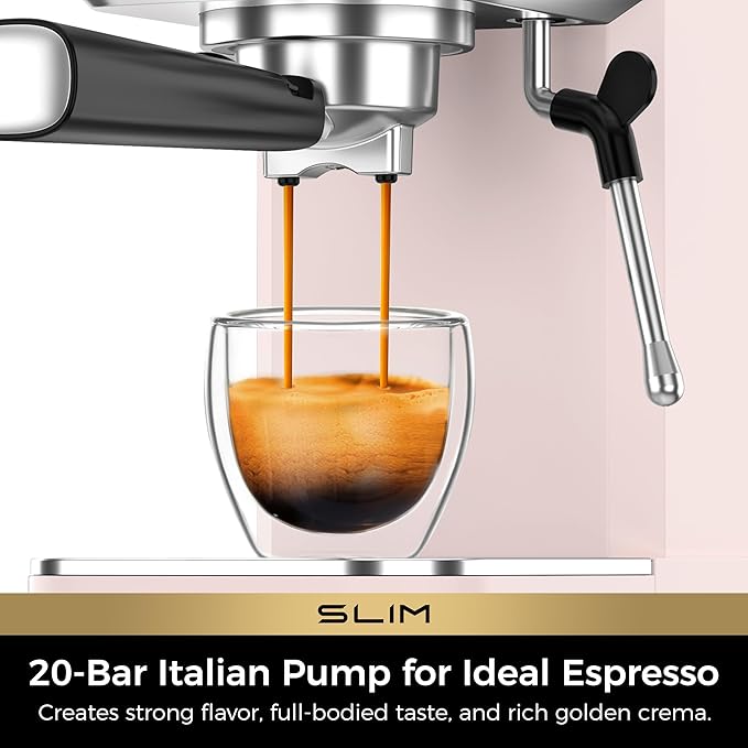 CHULUX Slim Espresso Machine with Milk Frother, 20 Bar Professional Italian Pump Espresso Coffee Machine for Home Cappuccino & Latte Maker, Stainless Steel, Pink