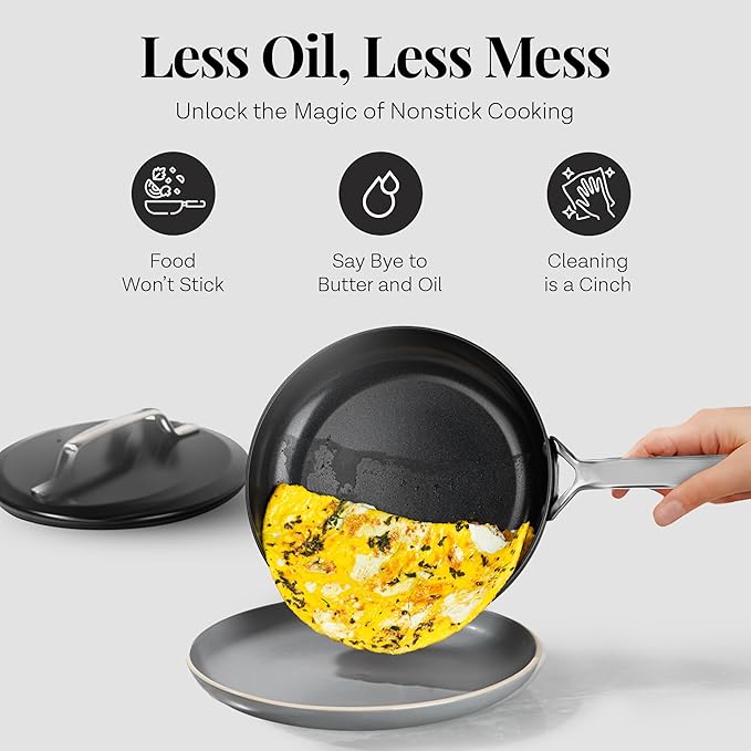 Gotham Steel Modern 11 Pc Ceramic Cookware Set, Elegantly Designed Pots and Pans Set Non Stick with Steamer, Induction Bottom, Premium Stay Cool Handles, Non Toxic PFOA Free, Oven & Dishwasher Safe