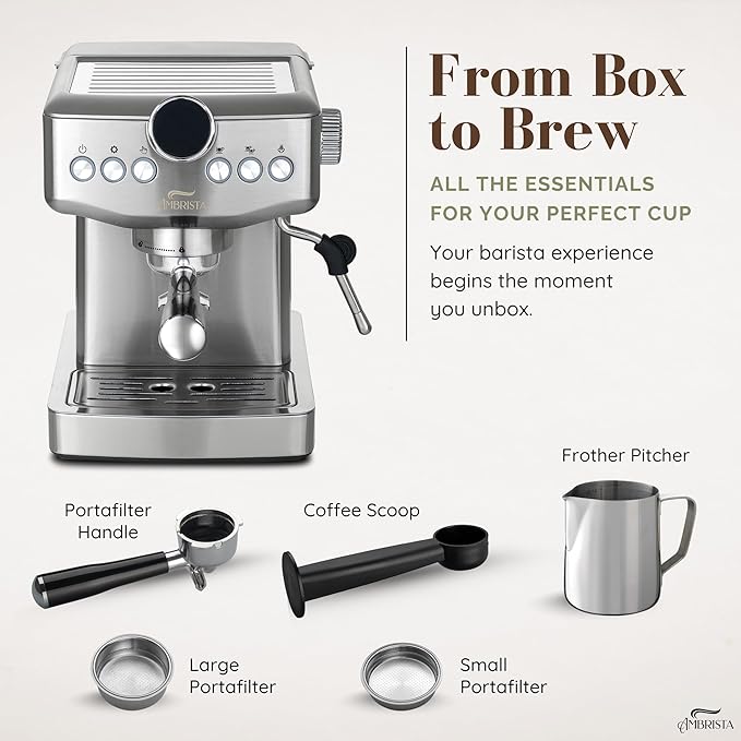 Espresso Machine 20 Bar with Steam Milk Frother | Stainless Steel Espresso Maker with Customizable Brewing Temperature | 60oz Removable Water Tank | Perfect for Cappuccinos, Lattes and More