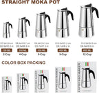 9 Cup Stovetop Espresso Maker Stainless Steel Moka Pot Stove Top Percolator Italian Coffee Makers Capable Mocha Greca Machine Cafe Classic Induction Cookers for Home and Camping 450ml 15oz
