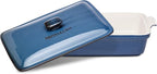 ROSSALLINI Stoneware Casserole Dish Bakeware Set with Lid, Covered Rectangular Dinnerware, Extra Large 4.23 Quart, 13 by 9 Inch, Blu Indaco [Reactive Blue]