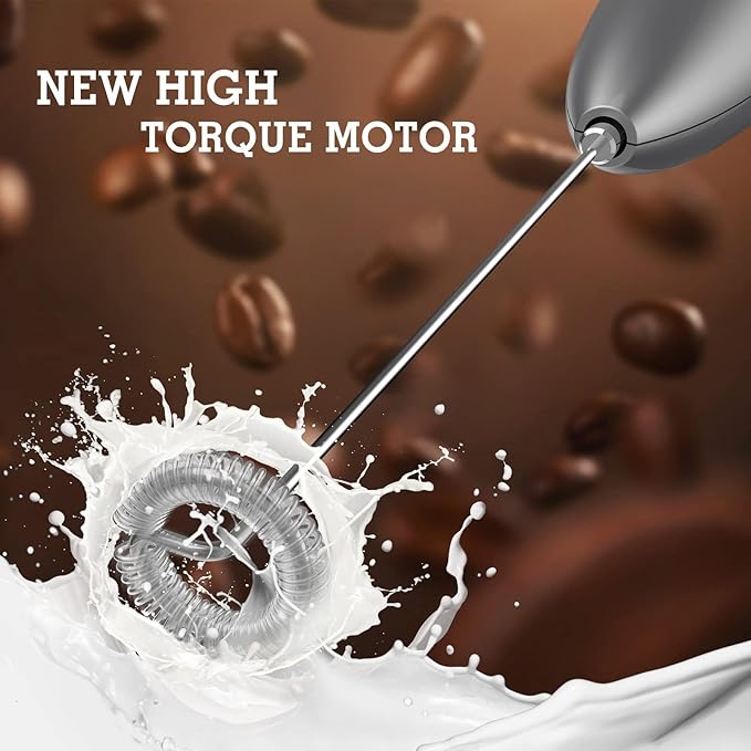 SIMPLETASTE Milk Frother Handheld Electric Foam Maker, Drink Mixer with Stainless Steel Whisk for Cappuccino, Bulletproof Coffee, Latte, Gray, with Stand, Battery Operated