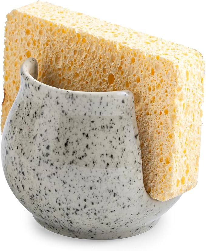 Sponge Holder for Kitchen Sink, Ceramic Dish Sponge Dish Rack Scrubby Caddy Kitchen Organizer Cute Sink Caddy Organizer, Farmhouse Decor, Speckled Glaze