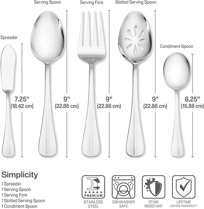Pfaltzgraff Everyday Simplicity 53-Piece Stainless Steel Flatware Set, Service for 8