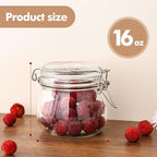 Liuruiyu 16oz - 6 Pack Round Glass Jars with Airtight Lid, Wide Mouth Mason Jars with Clamp Lids, Air Tight Glass Canisters, Food Storage Containers for Cereal, Pasta, Beans, Sugar, Coffee, Spice