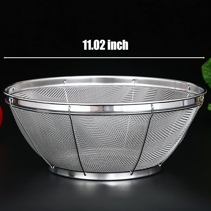 Fine Mesh Strainer for Kitchen, 5 Quart Stainless Steel Colander Bowl for Pasta, Rice, Fruit, Metal Net Baskets with Resting Base - Strain, Drain, Rinse