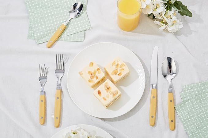 ANNOVA Silverware Set, Retro/Rivet Colorful Stainless Steel Tableware Kitchen Flatware Set Utensils, Includes Dinner Knives, Forks, Spoons, Salad Forks & Dessert Spoons (Ginger Yellow, 20 Pieces)