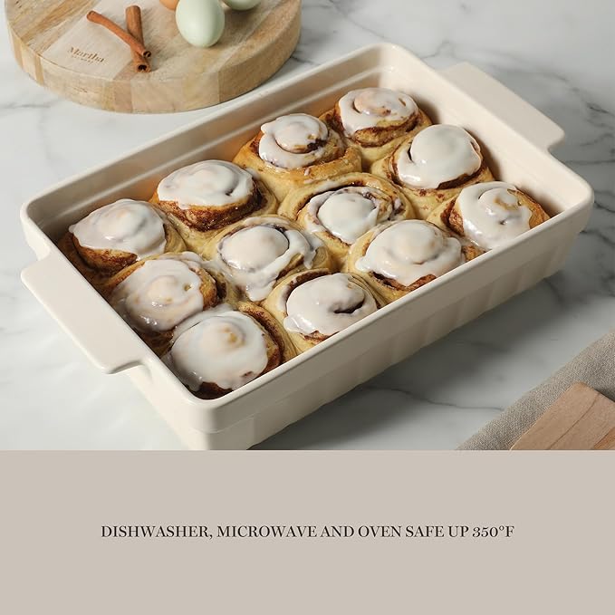 Martha Stewart Broadbrook Ceramic Bakeware, 13x9 Inch Rectangular Baking Dish with Handles, Cream Glazed Stoneware for Casseroles, Lasagna, Roasts & Desserts, Oven & Dishwasher Safe