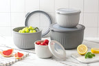 COOK WITH COLOR Prep Bowls with Lids- Wide and Deep Nesting Plastic Small Mixing Bowl Set with Lids, 8 Piece Set - Deep Bowls, Gray