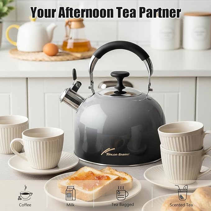 Tea Kettle Stovetop,Stainless Steel Whistling Tea Kettle For Stove Top, 2.5 Qt Tea Pot With Folding Handle, Food Grade Water Teapot Water Kettle For Stove Home Camping Travel,Gradient Black