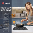 Walfos Trivets for Hot Dishes, Multi-Purpose Silicone Trivet, Heat Resistant Pot Holders for Kitchen, Non-Slip Hot Pads for Hot Pots and Pans, Quartz Countertops, 4 Pack, Black