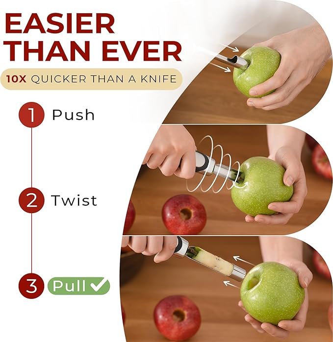 Orblue Premium Apple Corer Tool - Durable Stainless Steel Fruit Core Extractor Tool - Apple Corer Remover, White