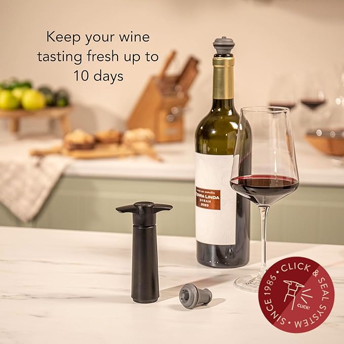 Vacu Vin Original Wine Saver with 2 Vacuum Bottle Stoppers – Black Wine Preserver Pump for Red or White Wine – Manual Air Remover System – Airtight Seal – Keep Wine Fresh Longer
