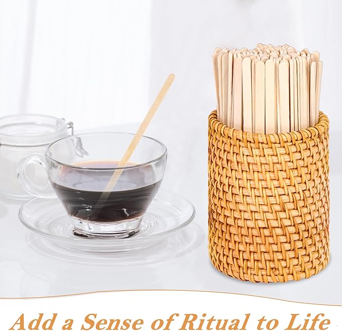 100 Pcs Wood Rattan Coffee Stirrers Holder Set Coffee Stir Sticks Wood Cocktail Stirrers Disposable Beverage Stirrer Sticks 5 Inch Stirring Sticks For Coffee Bar Home Counter Hot or Cold Drinks Tea