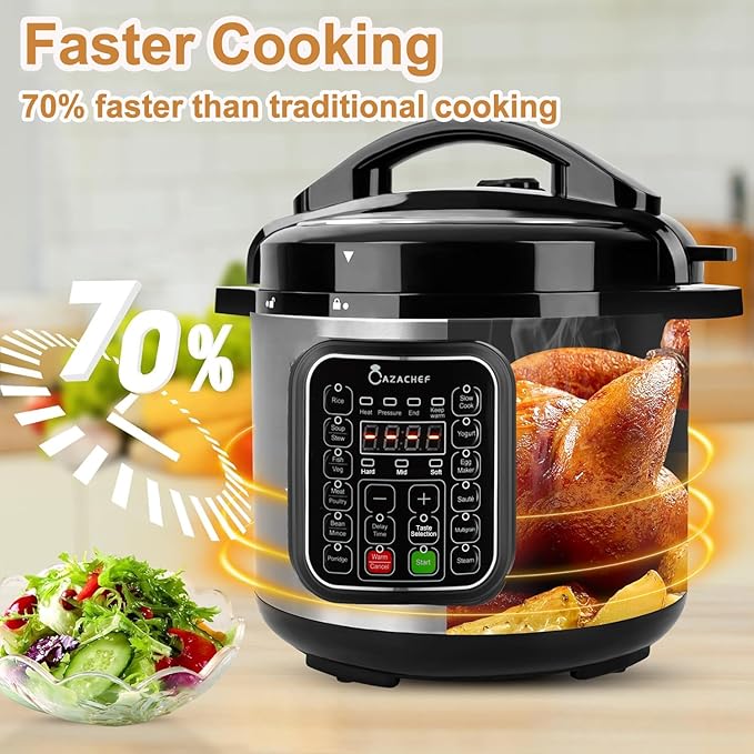 8qt stainless steel Pressure Cooker | 24-hour Presetting electric rice cooker, 14 in 1 slow cooker with temperature control | LED Multifunction Steamer, Food Warmer with nonstick pot