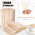 Meanplan 4000 Pack Birch Wood Coffee Stir Sticks 5.5 Inch Disposable Wooden Coffee Stirrers Bulk Long Tea Stirring Stick Round End Swizzle Beverage Mixer for Cocktail Hot Chocolate Drink Summer