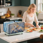 Beach Starfish Shell Print Toaster Oven Scratch-resistant Cover, Heat-resistant Small Appliance Cover for Kitchen Counter with Storage Pockets (Small-14.5 * 18.46 * 9 inches)