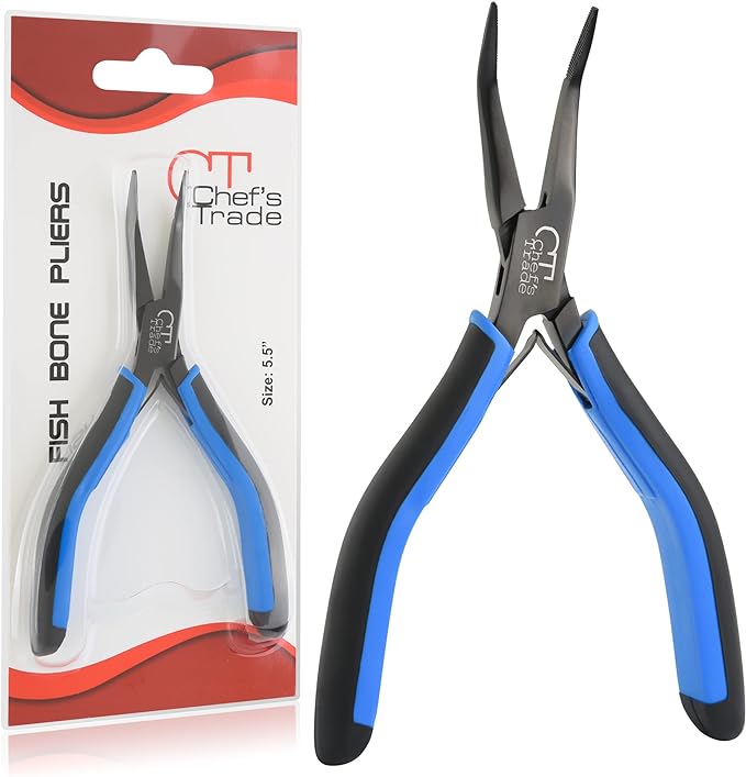 Fish Bone Pliers/Tweezers Stainless Steel Curved With Non-Slip Grip Black