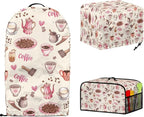Pink Coffee Theme Kitchen Appliance Covers Set Toaster Cover 4 Slice Food Processor Hood Crock Pot Dust Cover with Side Pockets Machine Washable 3PCS