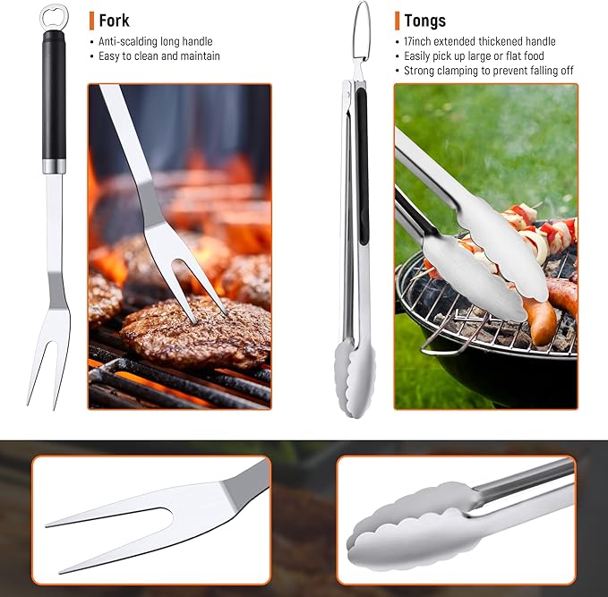 BBQ Grilling Accessories Grill Tools Set, Stainless Steel BBQ Utensils for Grill, Professional Barbecue Accessories Barbecue Kit for Men & Women, Practical Grill Tools for Outdoor Camping