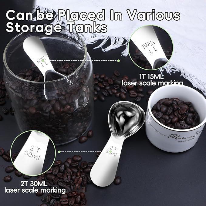 Coffee Scoop 2 tablespoon Measuring Spoons(30ml 2pcs), Ergonomics Design Coffee Scooper 2 tbsp Metal Stainless Steel Manufacture，coffee scoop for ground coffee Protein Powder Sugar Cereal,Etc.